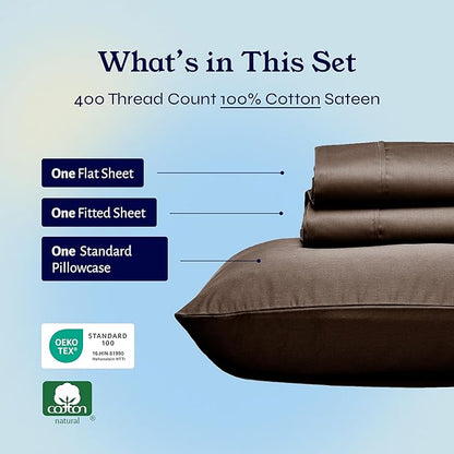 California Design Den Twin XL Sheet Sets - 400 Thread Count Sateen, 100% Cotton Sheets Twin XL, Deep Pockets, and Durable Bedding Set - Espresso Chocolate Brown