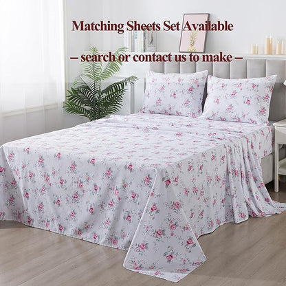 FADFAY Rose Duvet Cover Set Twin XL College Dorm Bedding Vintage Pink Floral Girls Bedding 100% Cotton Soft Breathable Comforter Cover with Hidden Zipper Closure 3Pcs, Twin XL Size for Dorm Room