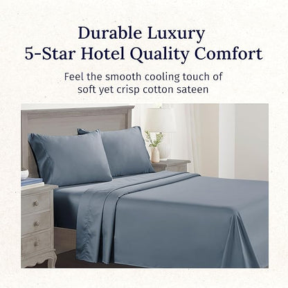 California Design Den Split King Sheet Set - 100% Cotton, 600 Thread Count, Breathable Luxury King Size Sheets for Adjustable Bed, Luxury Soft Hotel-Quality Sheets with Sateen Weave - Pastel Blue