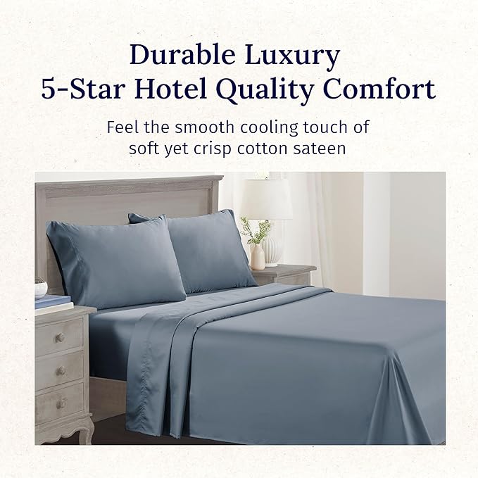 California Design Den California King Sheet Set - 100% Cotton, 600 Thread Count Deep Pocket Cal King Sheet Set, Luxury Soft Hotel-Quality Sheets with Sateen Weave - Pastel Blue