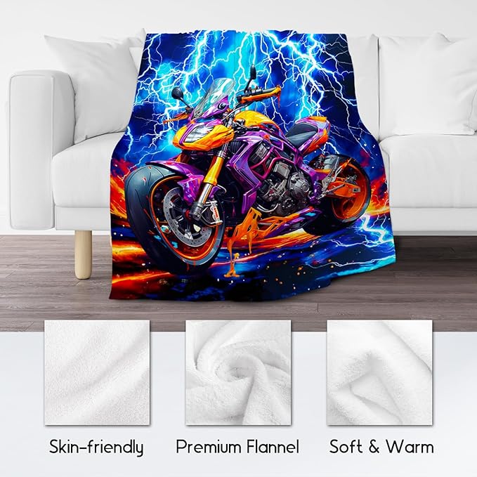 Blanket for Kids, Motorcycle Blankets Gifts for Boys, Car Throw for Son Grandson, Fluffy Flannel Throw for Living Room, 50"x60"