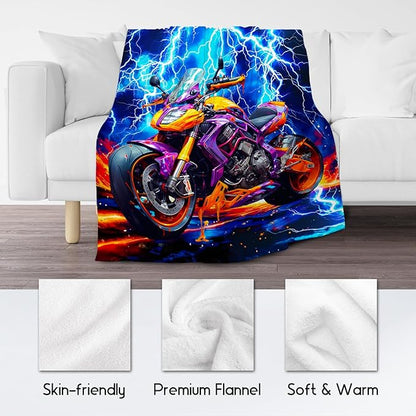 Blanket for Kids, Motorcycle Blankets Gifts for Boys, Car Throw for Son Grandson, Fluffy Flannel Throw for Couch, 40"x50"
