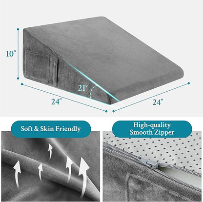 Wedge Pillow for Sleeping, 10" Bed Wedge Pillow for After Surgery, Triangle Pillow Wedge for Heartburn, Acid Reflux, GERD, Back Pain Relief, Neck Pain, Soft & Cooling Memory Foam Top