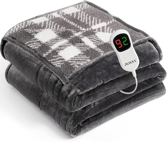 Heated Electric Blanket Twin Size - 62"x84" Flannel Heating Blanket with 10 Heating Levels & 5 Time Settings Over-Heat Protection, Winter Warmer for Adults with ETL Certification（Grey）