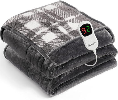Heated Electric Blanket Twin Size - 62"x84" Flannel Heating Blanket with 10 Heating Levels & 5 Time Settings Over-Heat Protection, Winter Warmer for Adults with ETL Certification（Grey）