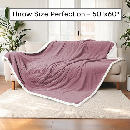 Electric Heated Blanket Throw Size 50"x60" - Dual-Sided with Microplush & Sherpa Fabric, 4 Heat Settings & 3 Hours Auto Off, Machine Washable - Berry