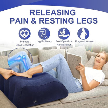 Inflatable Leg Pillow, Wedge Pillow for Sleeping, Portable Wedge Pillow, Improve Circulataion and Reduce Swelling, for Sleeping, Recovery, Pregnant (Dark Blue)