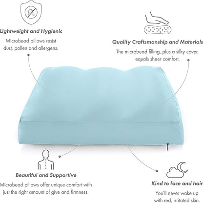 Cover Only for Premium Microbead Bed Pillow, Medium Extra Smooth - Ultra Comfortable Sleep with Silk Like Anti Aging Cover 85% Spandex/ 15% Nylon Breathable, Cooling Sweet Baby Blue