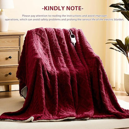 Heated Electric Blanket Queen Size-84"x90" Heating Blanket with 10 Heating Levels & 5 Time Settings Over-Heat Protection，Winter Warmer for Adults with ETL Certification（Red）