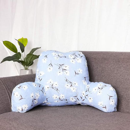 Bohemian Printed Reading Pillow with Support Arms Soft Bed Rest Pillows Back Support Cushion for Kids Reading Watching TV Sitting Up in Bed (20"×15"×8",Blue Floral)