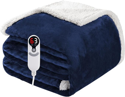 Electric Heated Blanket Full Size 72"x84", Soft Flannel with Overheat Protection, 6 Adjustable Heat Settings & 10-Hour Auto-Off Timer, Fast Heating for Winter Comfort, Navy Blue