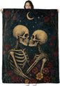 Skeleton Couple Blanket Gifts for Boys Girls Kids, Gothic Romantic Moon and Roses Warm Soft Flannel Throw Blankets for Travel, Sofa, Living Room, Bedroom Decor, 50x60 in