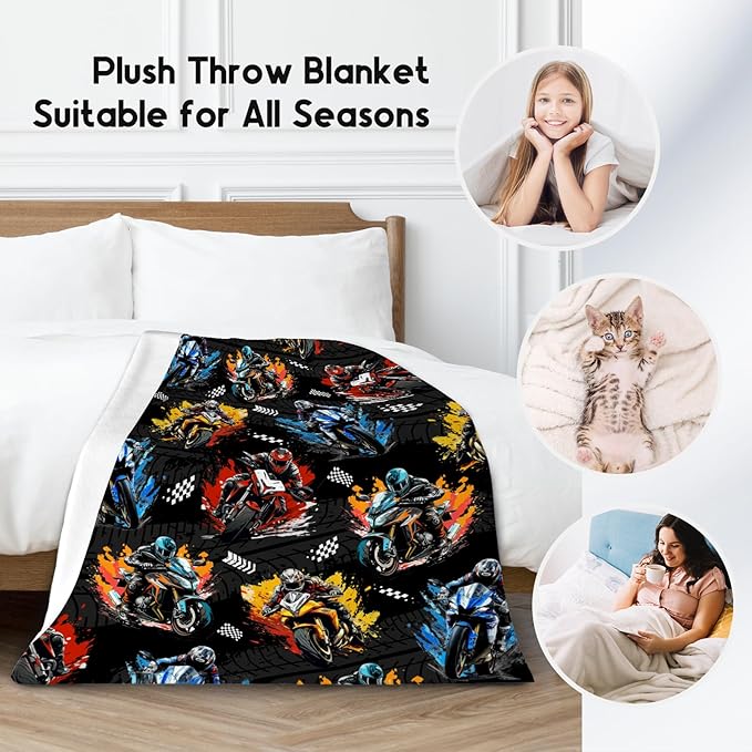 Kids Blanket for Boys Motorcycle Gifts for Toddlers - Cozy Plush Fleece Dirt Bike Throws Decor (30"x40")
