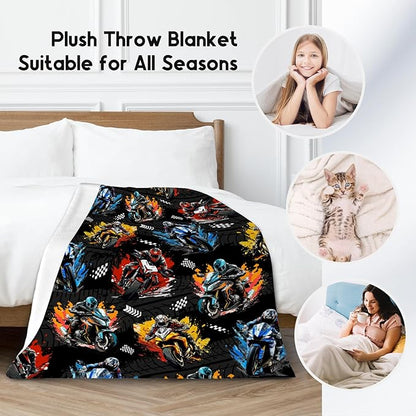 Kids Blanket for Boys Motorcycle Gifts for Toddlers - Cozy Plush Fleece Dirt Bike Throws Decor (30"x40")