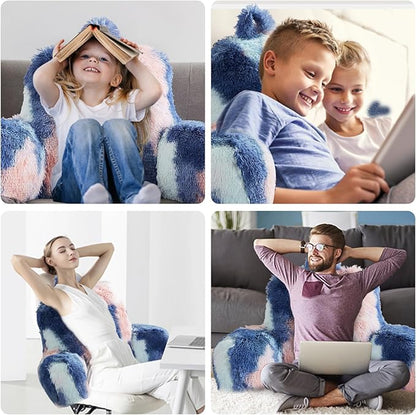 Jillche Bed Fluffy Fur Reading Pillow for Adults & Kids Unisize, College Dorm Room Essentials for Girls, Chair Pillow with Arms, Adorable Gift for Teen, Rest Sit Up Back Support