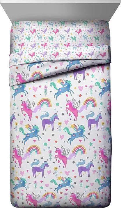 Jay Franco Unicorn Rainbow 4 Piece Twin Bed Set - Includes Comforter & Sheet Set - Super Soft Fade Resistant Microfiber