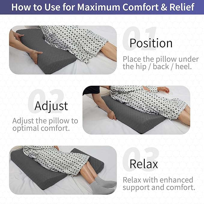 Lenora Bed Sore Pillow Set, Positioning Wedge Pillow with Extra Auxiliary Pillow, Bed Sore Cushion with Non-Skid Fabric, Prevent BedSores, Provide Comfort for Bedridden Patients, Gray