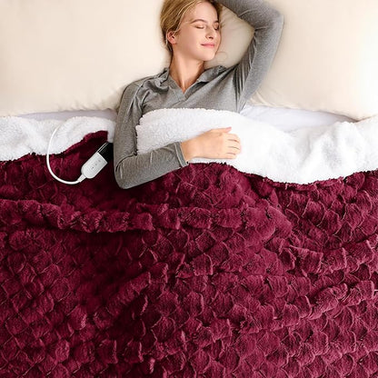 Homemate Heated Blanket Electric Throw - 50"x60" Heating Blanket Throw 1/2/4/6/8 Hours Auto-Off 10 Heat Levels Over-Heat Protection Luxury 800 GSM Faux Fur 200 GSM Sherpa ETL Certification