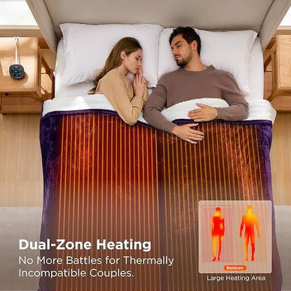 Bedsure Electric Blanket King Size - Dual Control Heated Blanket King Size, Fast Heating with 10 Time Settings & 10 Heat Settings, Warm Gift for Grandma (100x90 inches, Purple)