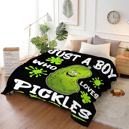 Just A Boy Who Loves Pickles Blanket Soft Blankets and Throws Flannel Cozy Lightweight Quilt Gift Perfect for Bed Sofa Couch-60 x50 Medium for Teen