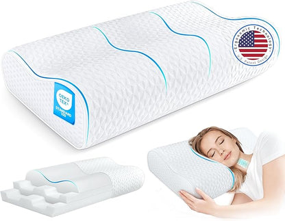 Cervical Neck Pillow King Size - Cooling Sandwich Dynamic Memory Foam Pillows for Sleeping, Adjustable Contour Ergonomic Orthopedic for Side, Back & Stomach Sleepers Soft, White