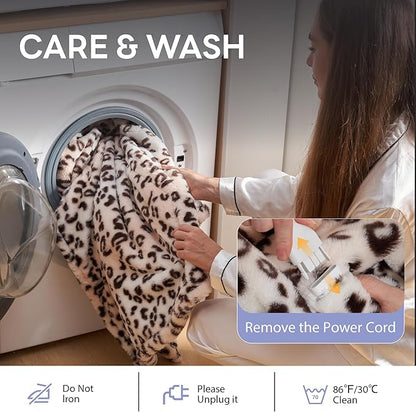 Heated Blanket Electric Blanket Throw 60"x50" Fast Heating Electric Blanket with 12 Hours Auto-Off and 6 Heating Settings Overheat Protection Cozy Soft Faux Fur Heated Throw Blanket ETL, Leopard
