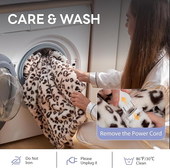 Heated Blanket Electric Blanket Full Size 84"x72" Fast Heating Electric Blanket with 12 Hours Auto-Off and 6 Heating Settings Overheat Protection Cozy Soft Faux Fur Heated Throw Blanket ETL, Leopard