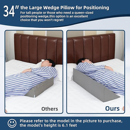 TYYIHUA 34" Wedge Pillow for Side Sleeping,Training for Side Sleeping with Detachable Small Wedge Pillow,Positioning Wedge for Side Sleeper,Back Support,Reducing Snoring,Preventing Bedsores