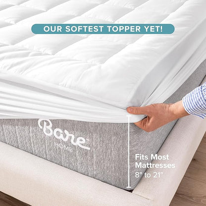 Bare Home Twin Size Mattress Cover with Breathable Cotton Top and Down Alternative Fill - Machine Washable