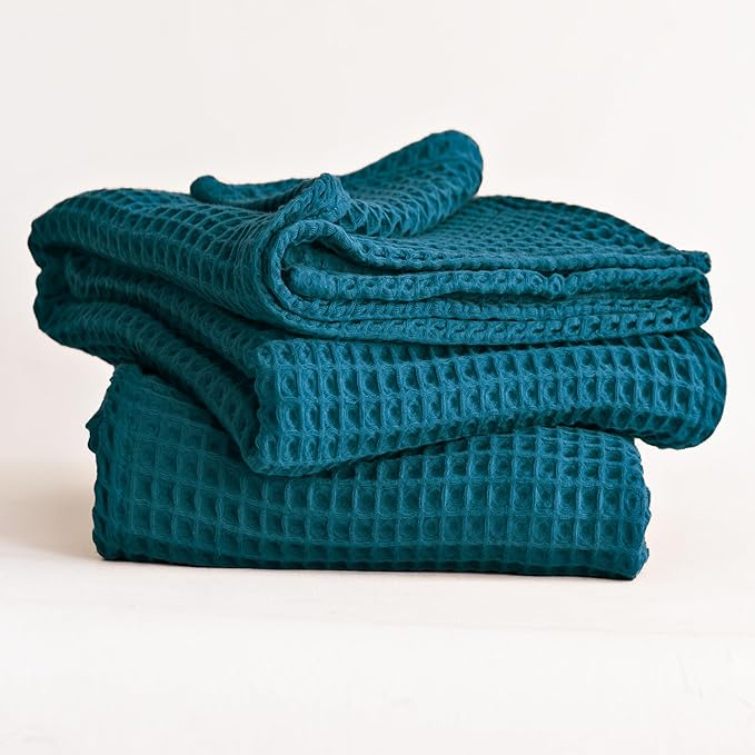 Premium Waffle Blanket California King Size Blue - 100% Turkish Cotton, Light and Airy Waffle Weave All-Season Quilt - Luxury Decorative Bedspread (Indigo Blue, 95" x 126" Inch)