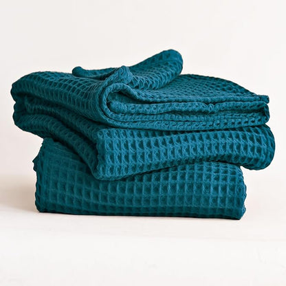 100% Turkish Cotton Waffle Blanket King Size Blue - Premium Quality, Light and Airy Waffle Weave All-Season Quilt - Lux Decorative Bedspread (Indigo Blue, King Size 95" x 110" Inch)