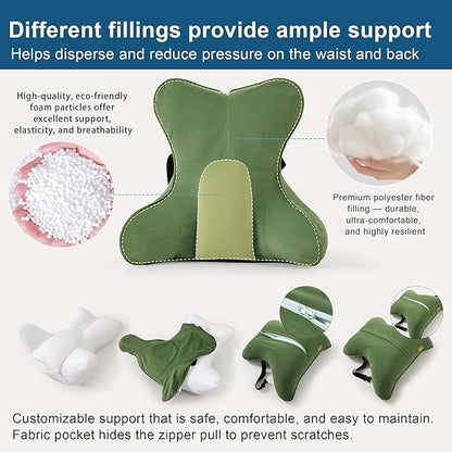 Lumbar Support Pillow for Lower Back Pain Relief – Multi-Functional Ergonomic Lumbar Cushion, Reading Pillow for Office Chair, Car Seat & Sofa,Olive Green