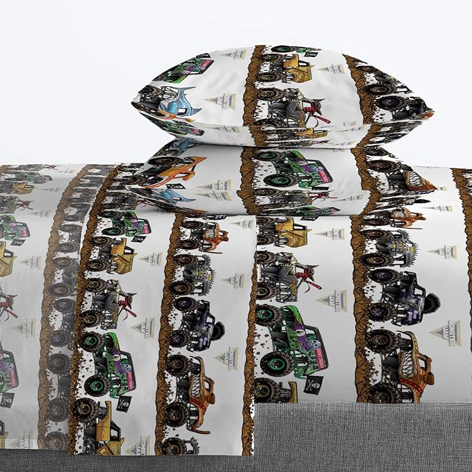 Jay Franco Monster Jam Tracks 5 Piece Full Bed Set - Includes Comforter & Sheet Set - Bedding Features Grave Digger &,Megalodon - Super Soft Fade Resistant Microfiber (Official Monster Jam Product)