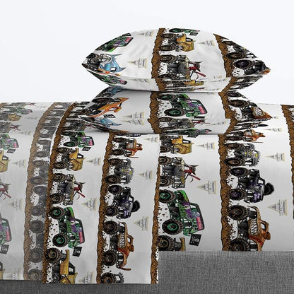 Jay Franco Monster Jam 5 Piece Queen Bed Set - Includes Comforter & Sheet Set - Grave Digger & Megalodon - Super Soft Fade Resistant Microfiber