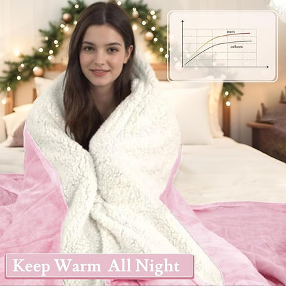 Electric Heated Blanket Flannel & Sherpa 50"x60" Throw Size - 4 Heat Levels, 10H Auto Shut Off, Fast Heating, Cozy and Comfortable, Warm Gifts, Machine Washable - Pink