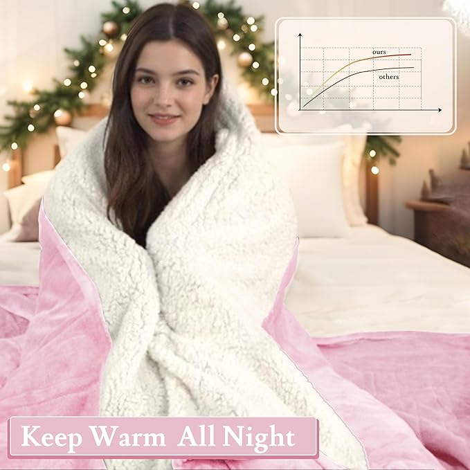 Electric Heated Blanket Flannel & Sherpa 72"x84" Full Size - 4 Heat Levels, 10H Auto Shut Off, Fast Heating, Cozy and Comfortable, Warm Gifts, Machine Washable - Pink