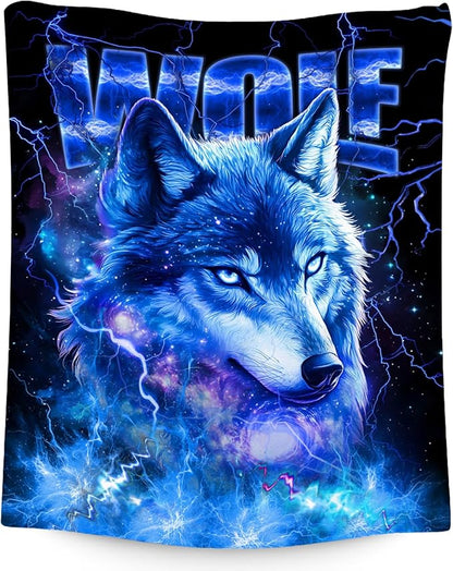Boys Blanket Wolf Blankets Gifts for Kids Child, 50"x60" Warm Flannel Throw for Couch Bed