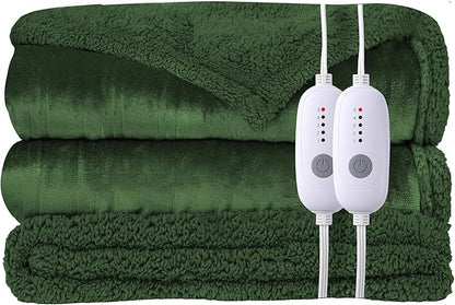 Heated Electric Blanket Queen Size Blanket 84" x 90" with Dual Control, 5 Levels Heating & 10Hs Auto Off, Pine Green