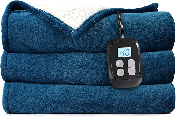 Electric Heated Blanket Full Size - 72"x84", Soft Flannel Heating Blanket, 10 Heating Levels, 1-12 H Auto Shut Off, Breathable Warm and Washable for Bed, Lake Blue