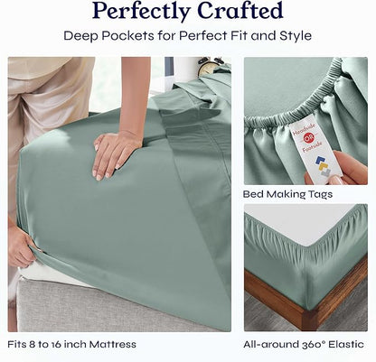 California Design Den 400 Thread Count, Natural 100% Cotton Sheets Sateen, Soft King Bed Sheets Set, Deep Pockets with All-Around Elastic for a Snug Fit, Durable Bedding Set - Sage Green