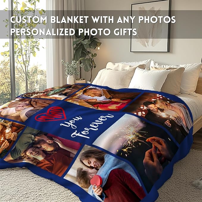 Yoke Style Ships Next Day - Printed in USA, I Love You Custom Blanket with Picture for Couples, Personalized Photo Blanket Valentine's Day Gifts for Girlfriend, Boyfriend, Wife, Husband