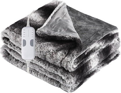 Soypipo Electric Heated Throw Blanket 50"x60", Grey White Striped Faux Fur Plush with 4 Heat Settings & 2/4/8/10H Auto Shut-Off, Overheat Protection, Machine Washable