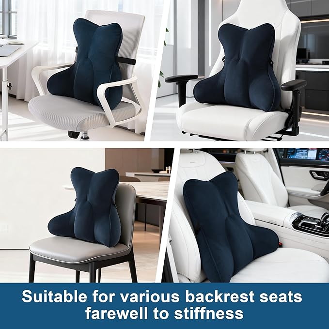 Lumbar Support Pillow – Multi-Functional Ergonomic Back Cushion for Office Chair, Car Seat & Sofa, Reading Pillow with Firm Multi-Zone Support to Relieve Lower Back Pain,Teal Blue