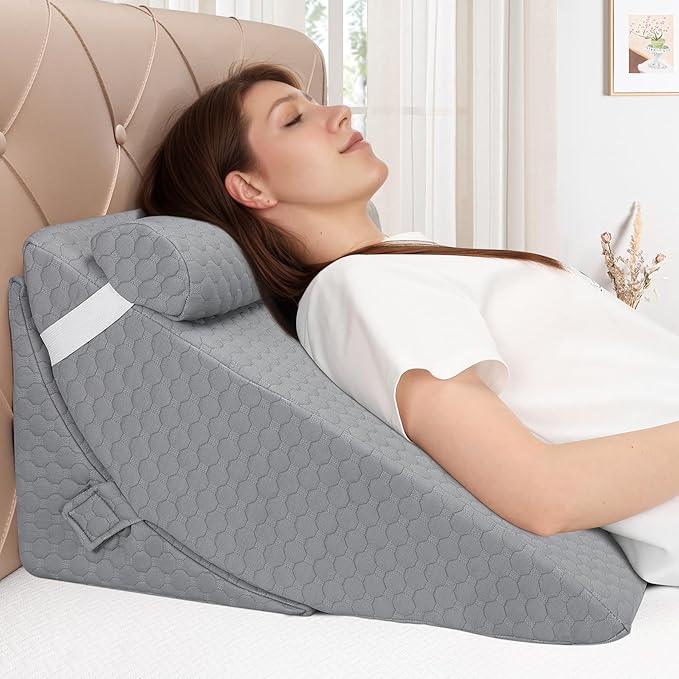 Bed Wedge Pillow for Sleeping, Adjustable Wedge Pillow Set for After Surgery, Elevated Triangle Pillow for Acid Reflux and Back Pain Relief, Post Surgery, Sleep Apnea, Back Suppor