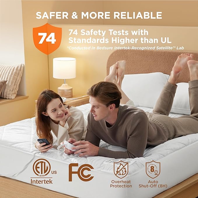 Bedsure Heated Mattress Pad King - Bed Warmer with Memory & Preheat Functions, 12-Hour Auto Off & 10 Heat Settings, Dual Controllers, Fast Heating, Brushed Electric Mattress Pad King, 78"x80"