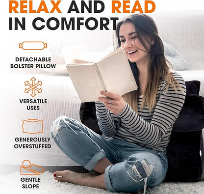 Cheer Collection Reading Wedge Pillow - Adjustable Wedge Reading Pillow with Neck Support, Hollow Fiber-Filled Backrest Pillow for Reading, Gaming, and TV Watching, Black