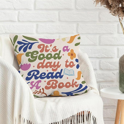 Floral It's A Good Day to Read A Book Decorative Throw Pillow Covers, Read Reading Pillows Covers for Kids, Trendy Pillow Cases Decor for Library Reading Nook Corner Couch Bedroom 18x18in
