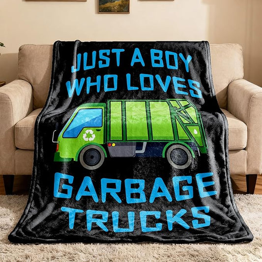 Boy Who Loves Garbage Trucks Blanket Soft Blankets and Throws Flannel Cozy Lightweight Quilt Gift Perfect for Bed Sofa Couch-60 x50 Medium for Teen