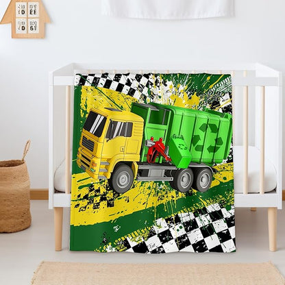 Blanket for Boys, Garbage Truck Throw Blanket Gifts for Kids Boys Age 4-6, 40"x50" Cute Flannel Blankets Gift for Son Cars Lovers Lightweight Throws for Couch Sofa Bed Decor