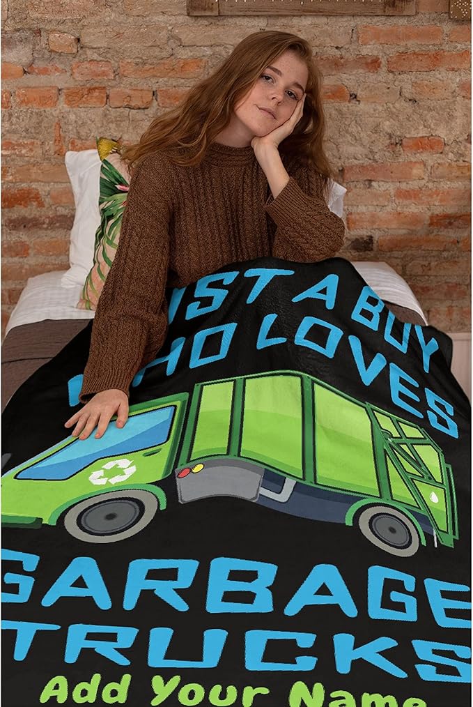Custom Throw Blanket Just A Boy Who Loves Garbage Truck with Your Text Custom Throw Blanket with Your Text Personalized Blankets Best Gifts for Kids, Friends 40"x30" Extra Small
